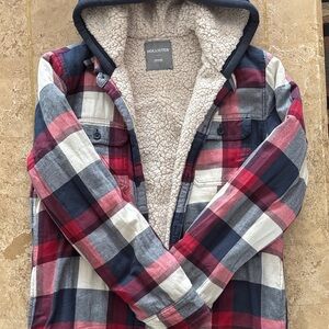 Hollister Red and Blue Plaid Jacket with Sherpa Lining